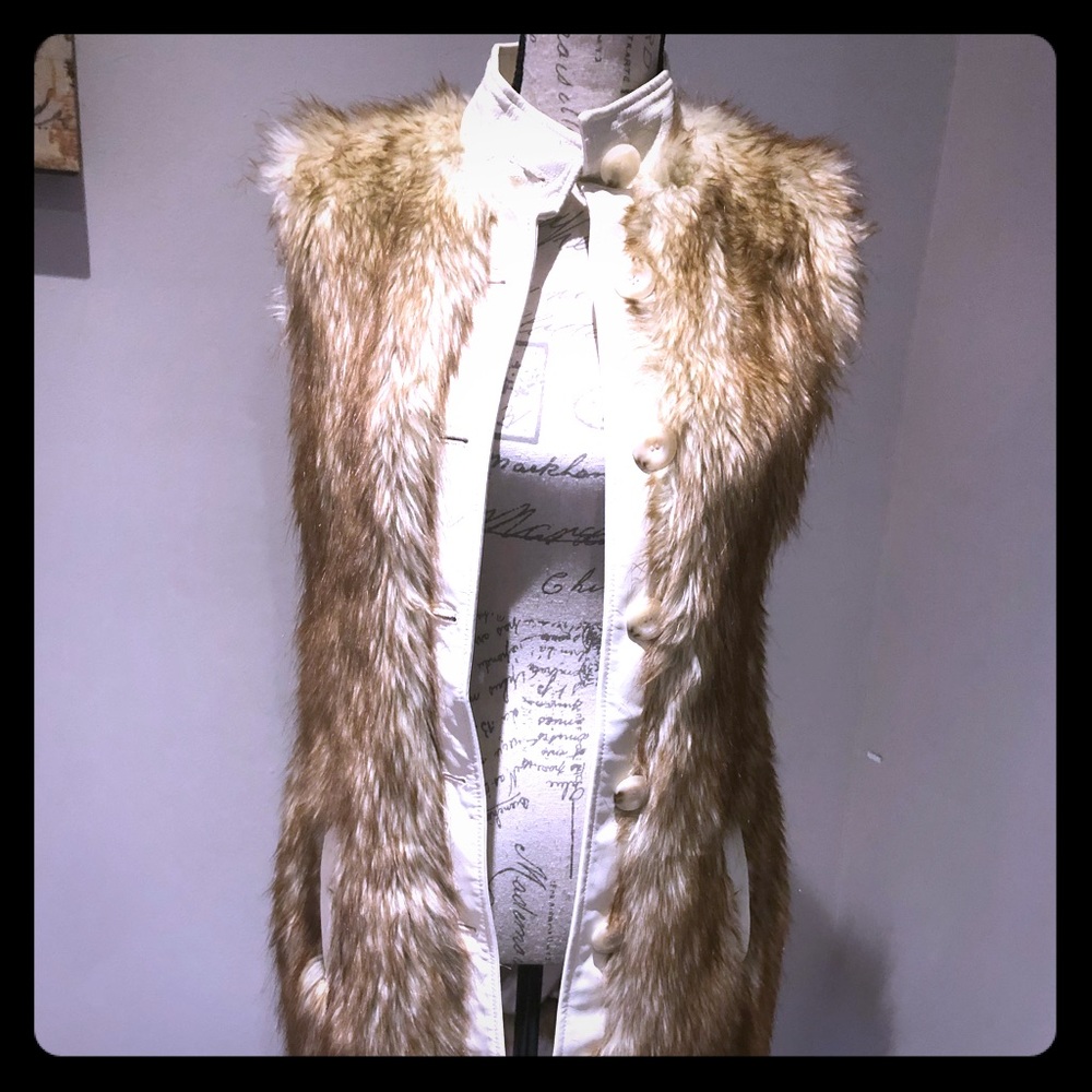 Rachel Zoe faux fur vest with leather trim